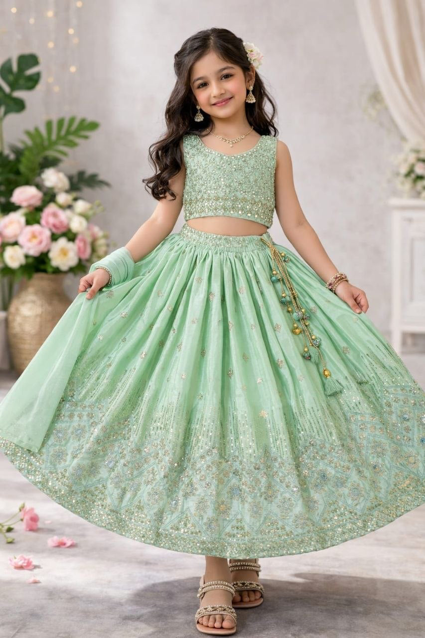 Lehenga Fille collection "Maya" - Vert menthe