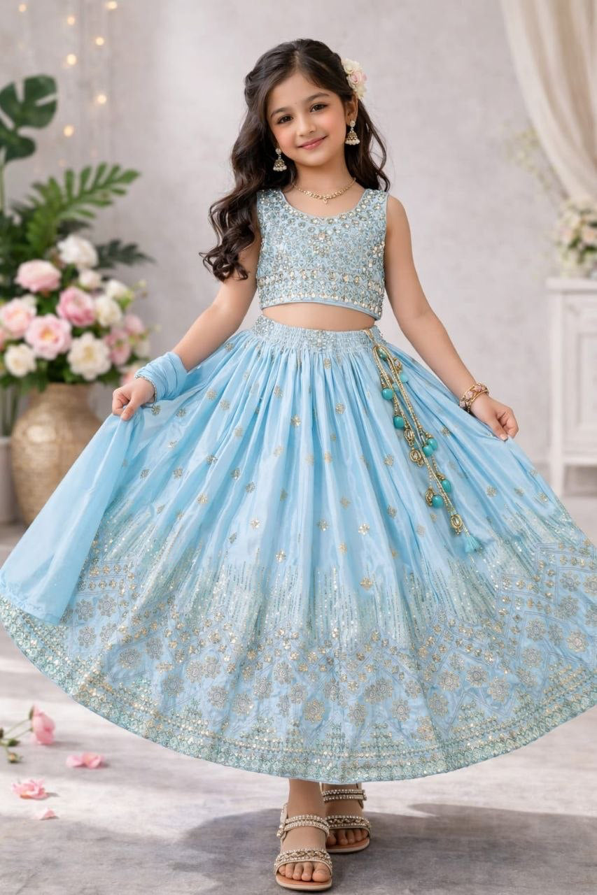 Lehenga Fille collection "Maya" - Bleu ciel