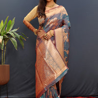 Sari Gulmahor Bleu vert irisé