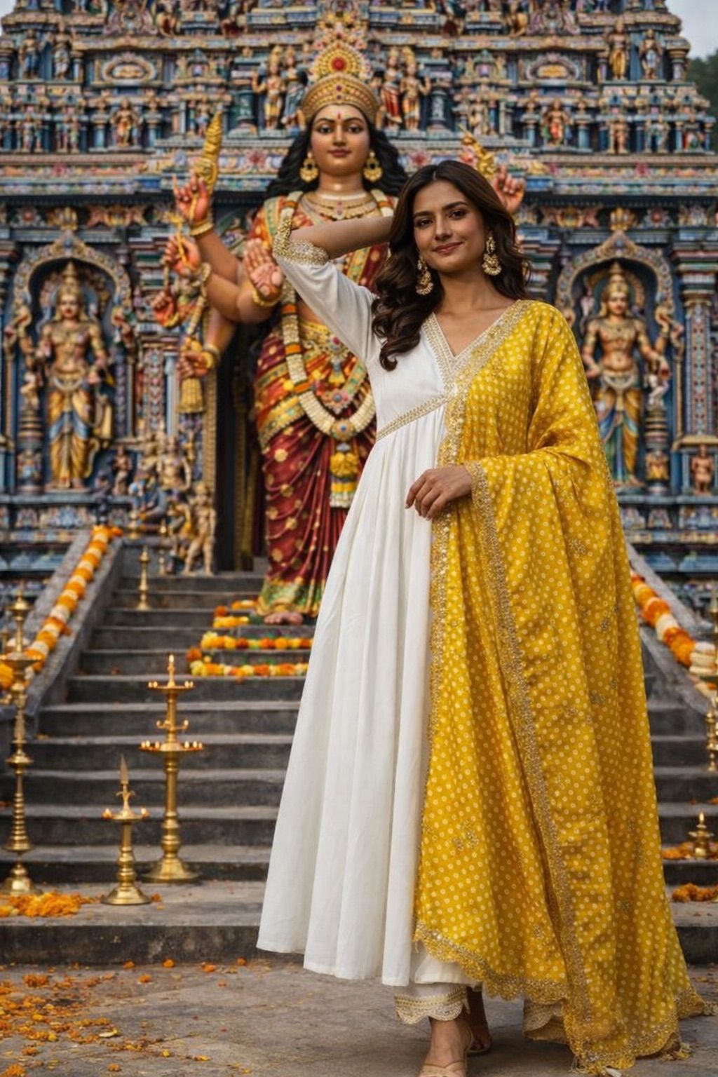 Anarkali Collection "Saneela" - Blanc/Jaune