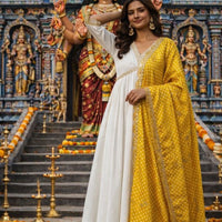Anarkali Collection "Saneela" - Blanc/Jaune