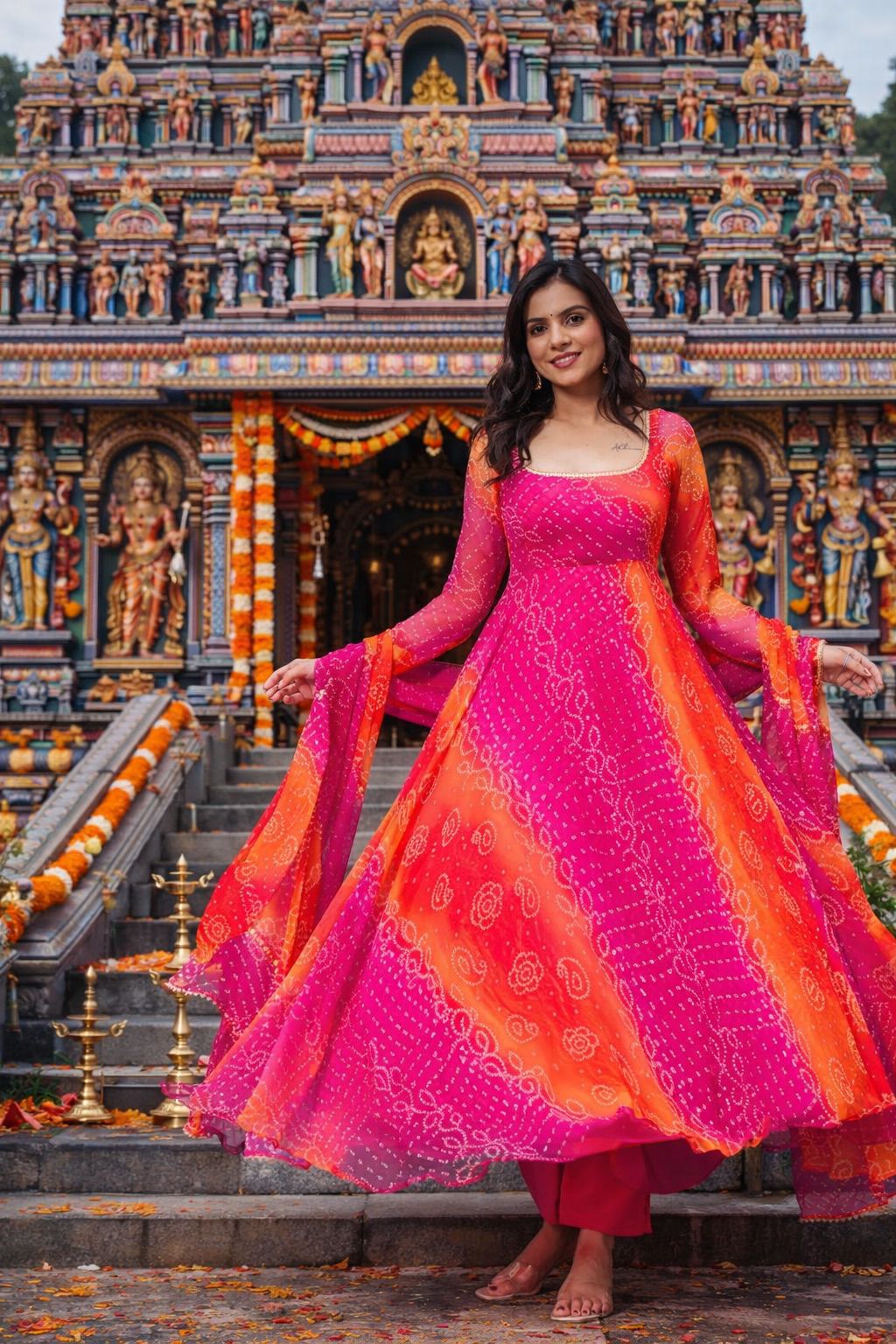 Anarkali Collection "Meenala" - Rose fuchsia/orange