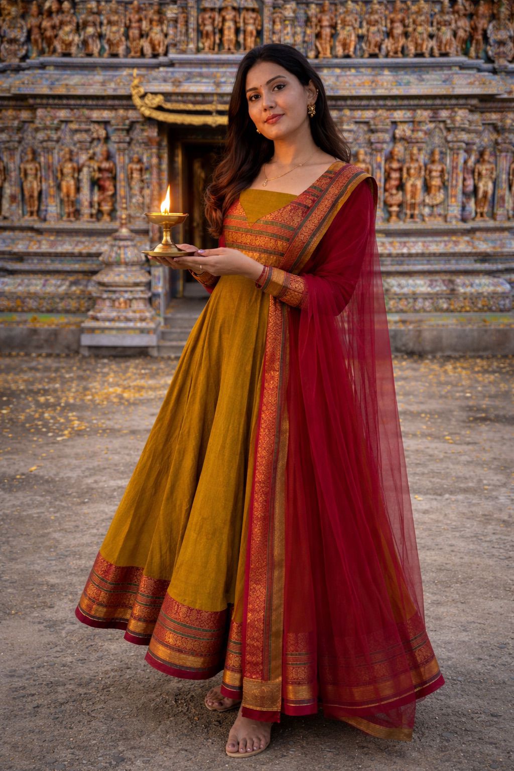 Anarkali Collection "Orneela" - Ocre doré satiné
