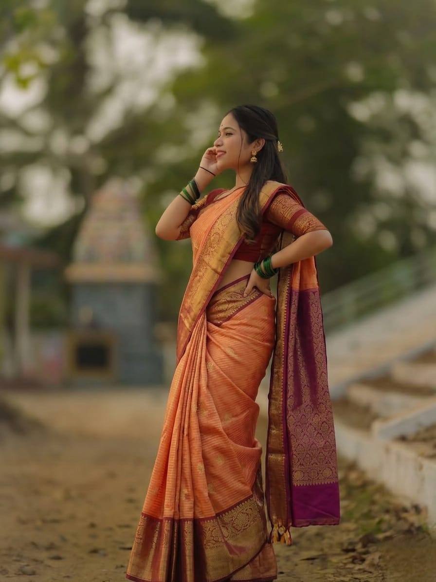 Sari "Ridika" - Orange rouille