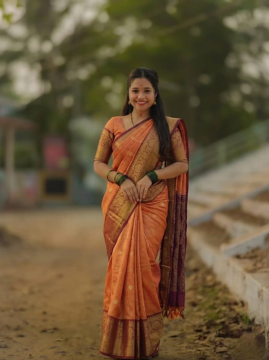Sari "Ridika" - Orange rouille