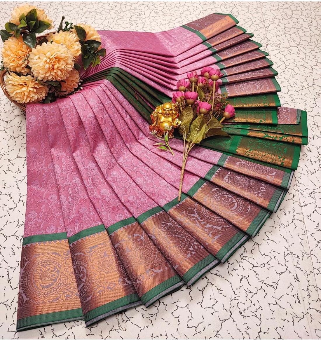 Sari Dharini - Rose/vert motif 2