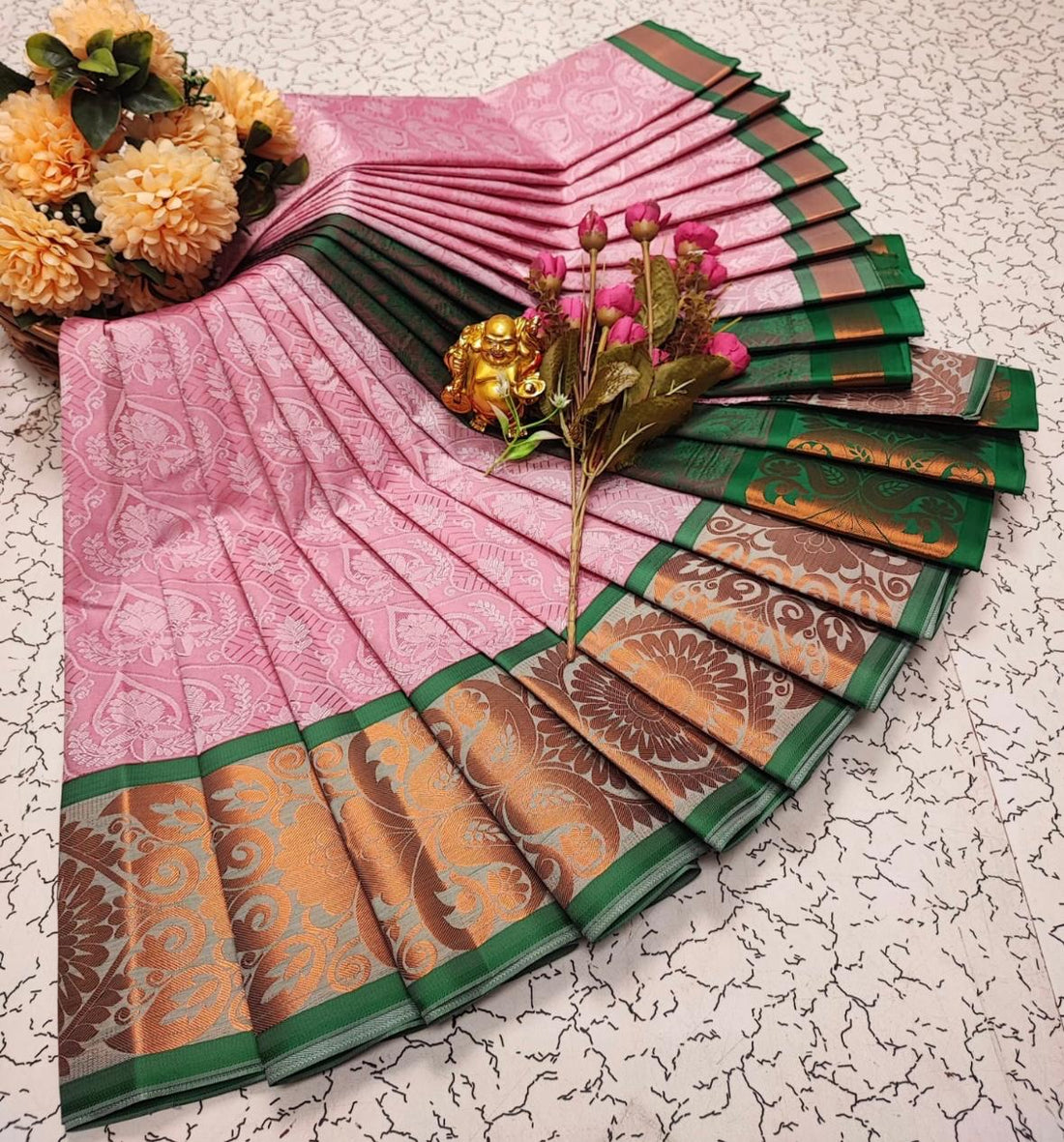 Sari Dharini - Rose/vert motif 1