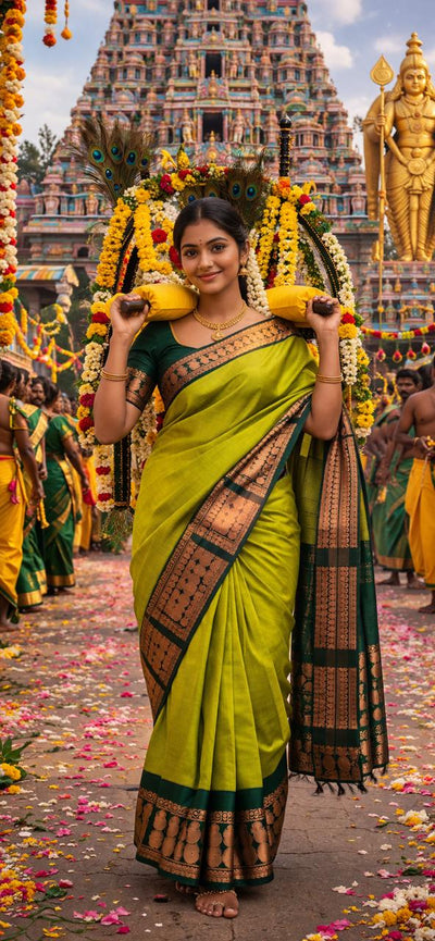 Sari "Kalyani" - Vert anis