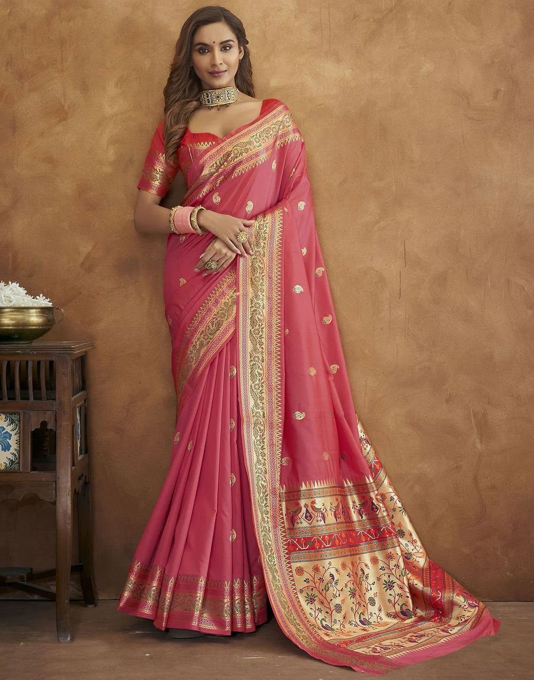 Sari "Matipa" - Rose corail