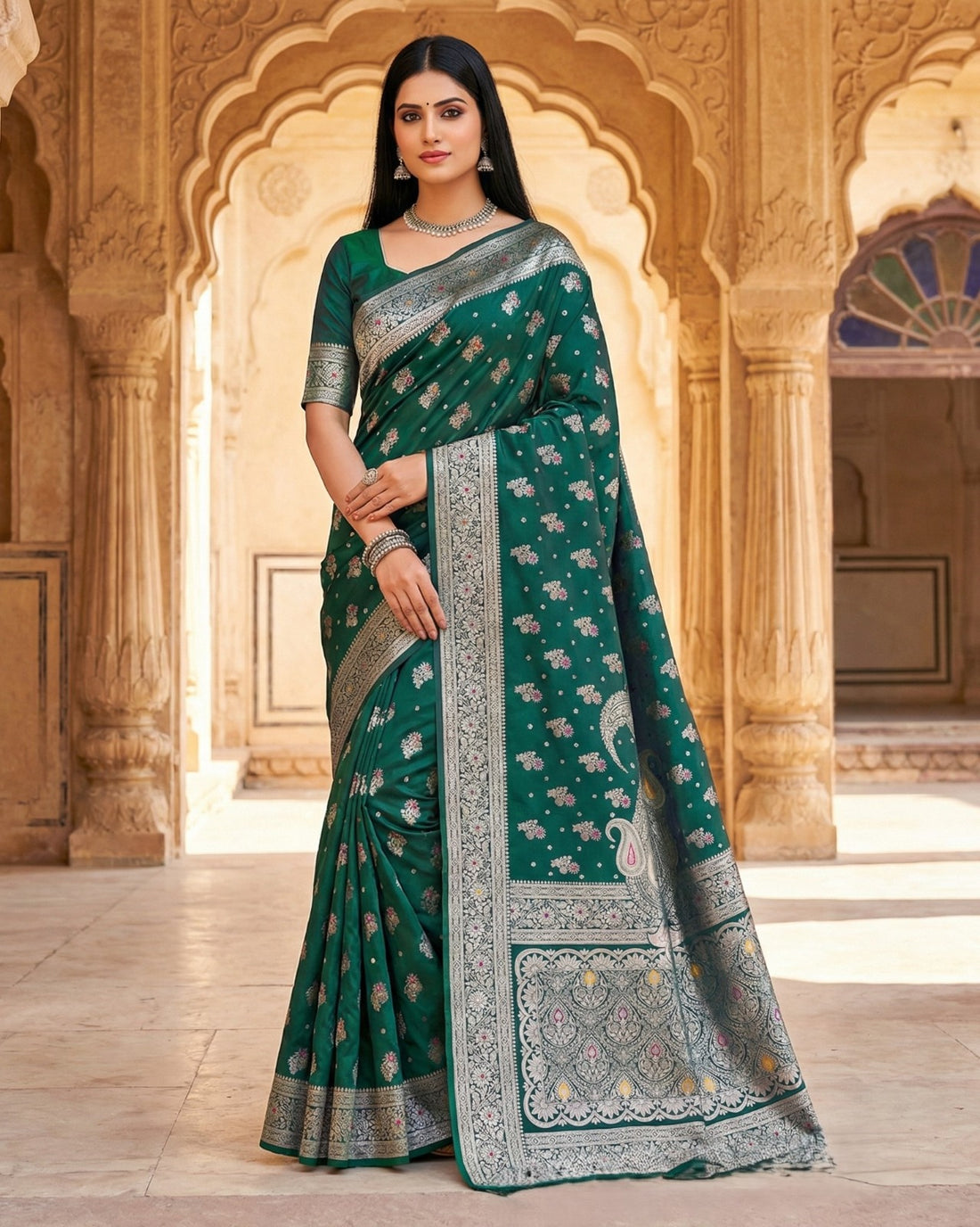 Sari "Mahika" - Vert emeraude