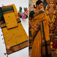 Sari "Kalyani" - Jaune safran /vert