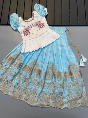 Lehenga Fille collection "Divya" - Bleu