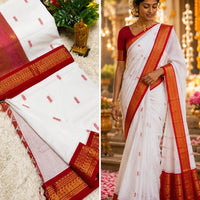 Sari "Kalyani" - Blanc/rouge
