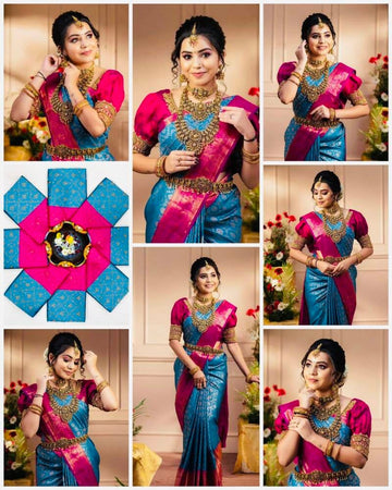 Saris "Tendance mix" Bleu turquoise/rose