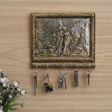 Porte-clés mural en bois : Radha et Krishna