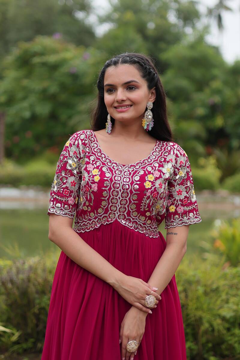 Anarkali/Robe Collection "Anarkali SWEETY2" - Rose fuschia