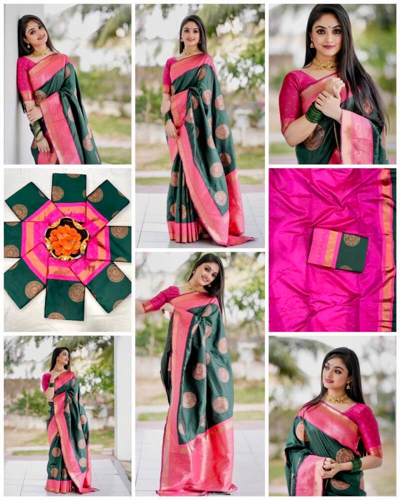 Saris "Tendance mix" Vert rose motif 2