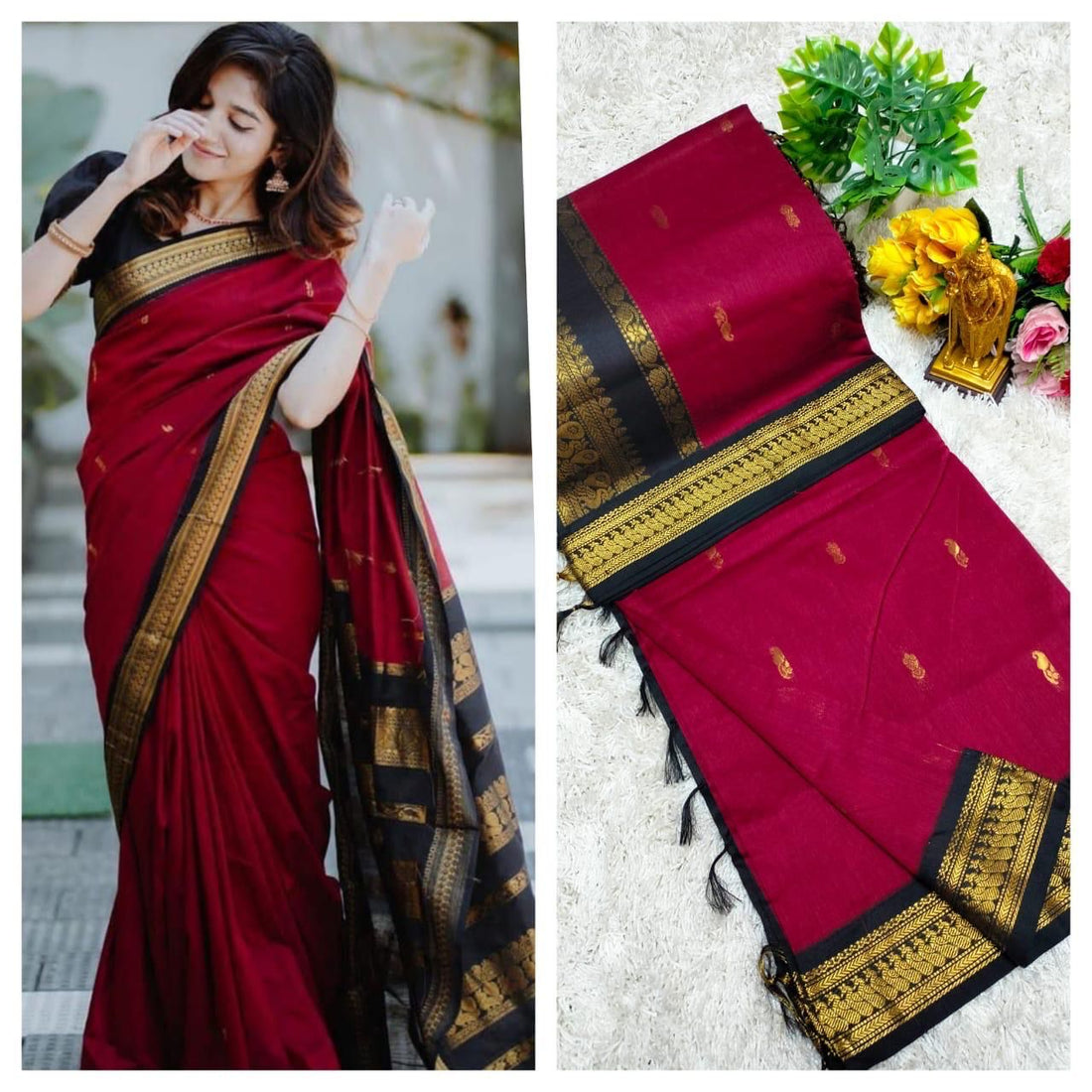 Sari "Kalyani" - Bordeaux/noir