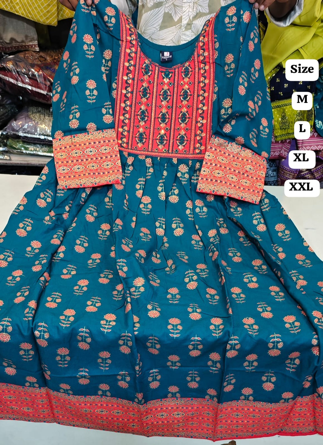 Robe tunique Collection "Mendhana"  - Bleu paon/corail