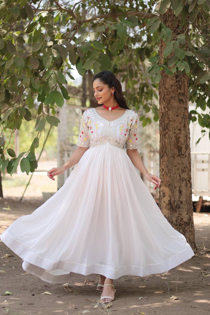 Anarkali/Robe Collection "Anarkali SWEETY2" - Blanc