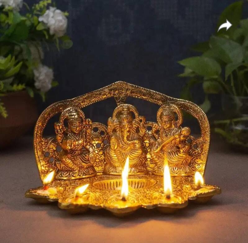Lampe à huile Lakshmi Ganesh Saraswati -