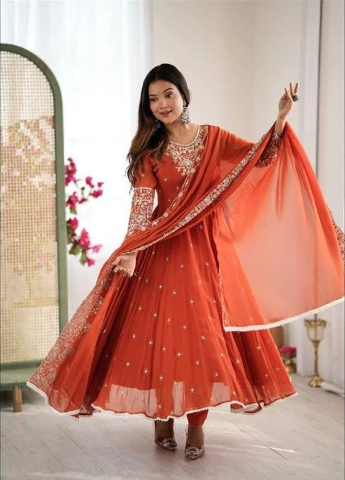 Anarkali/Robe Collection "Indrya" Terracotta- Taille M (38)