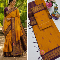 Sari "Kalyani" - Jaune safran/mauve