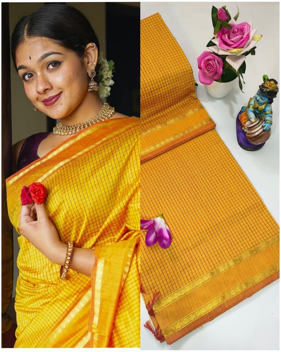 Sari "Kalyani 2" - Full Jaune à carreaux
