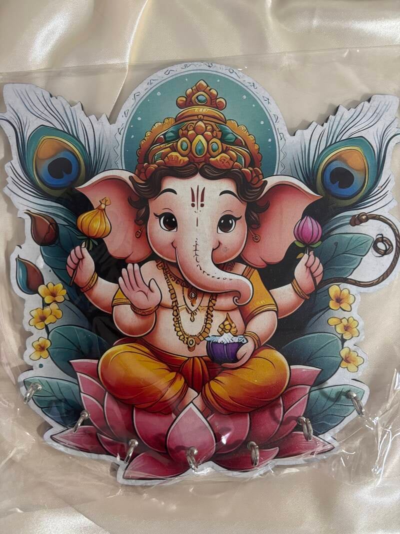 Porte-clés mural en bois : Ganesha