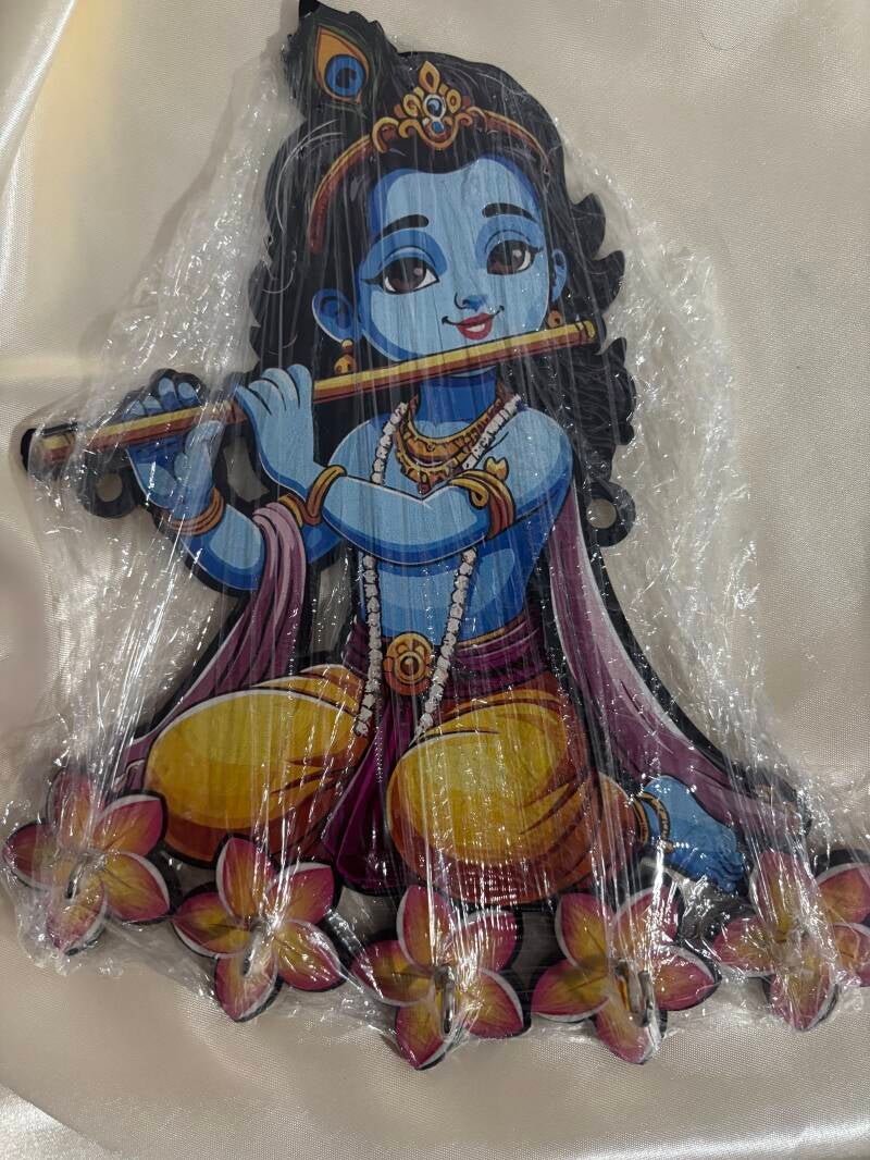 Porte-clés mural en bois : Krishna