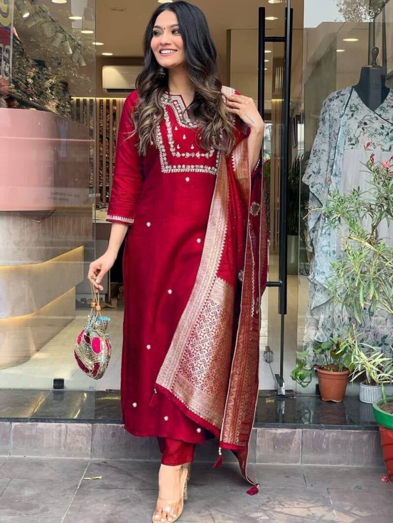 Punjabi Collection "New Chanderi" - Bordeaux