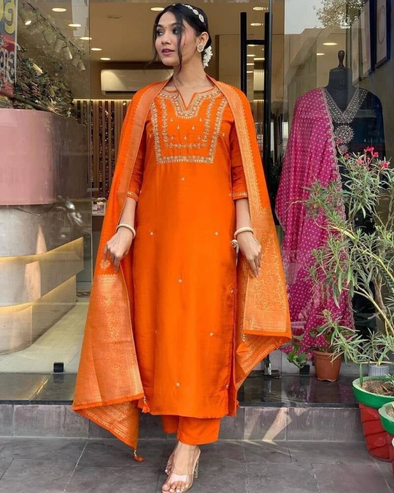 Punjabi Collection "New Chanderi" - Orange
