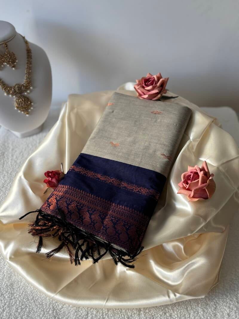 Sari "Kalyani" - Gris/bleu