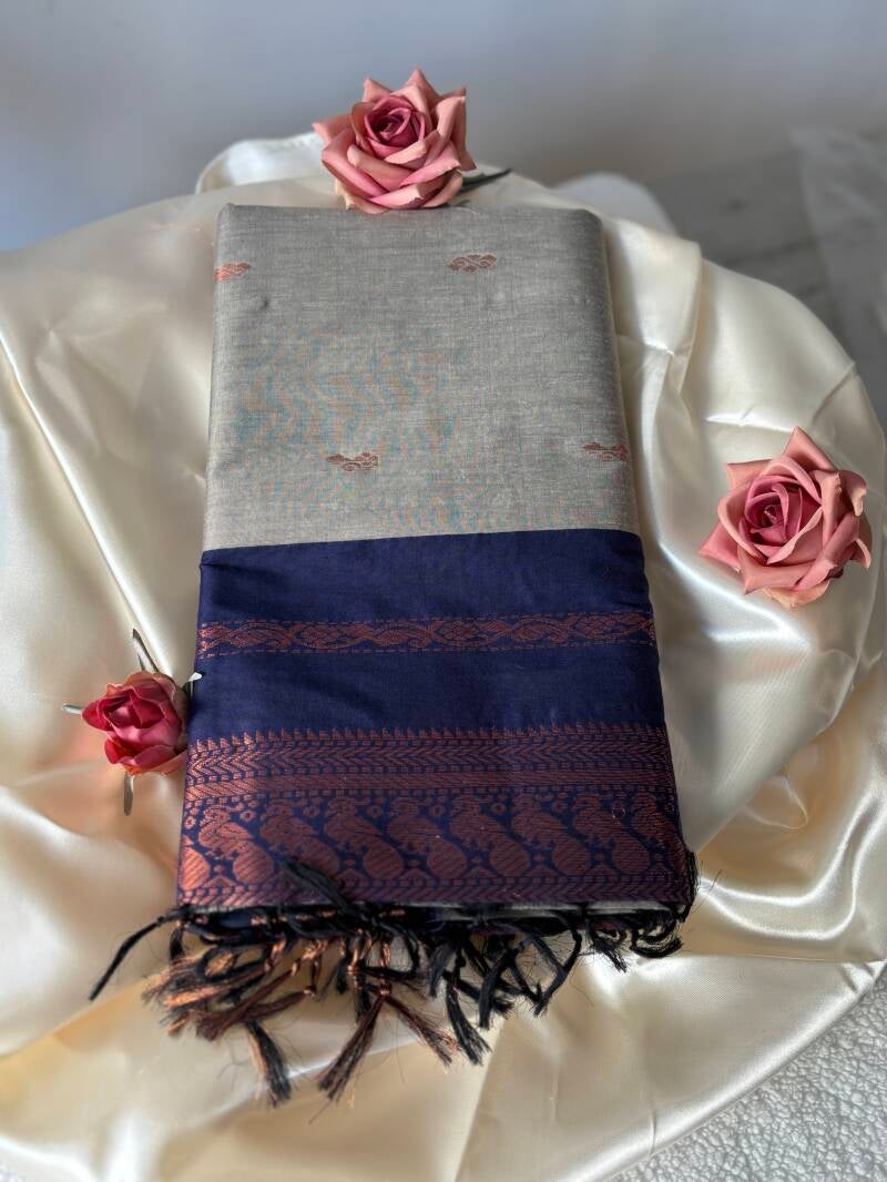 Sari "Kalyani" - Gris/bleu