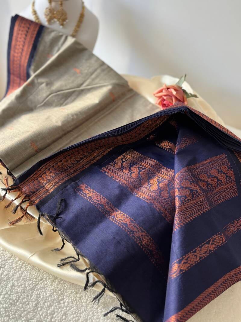 Sari "Kalyani" - Gris/bleu