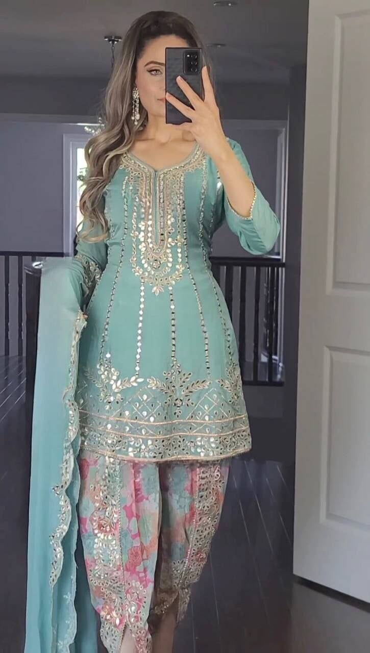 Dhoti Salwar - Gris bleu