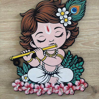 Porte-clés mural en bois : Krishna