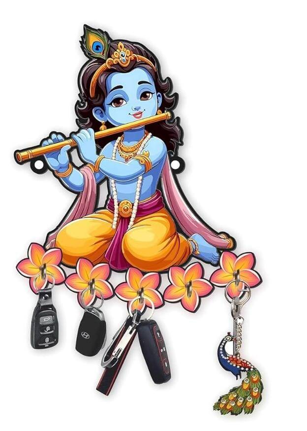Porte-clés mural en bois : Krishna