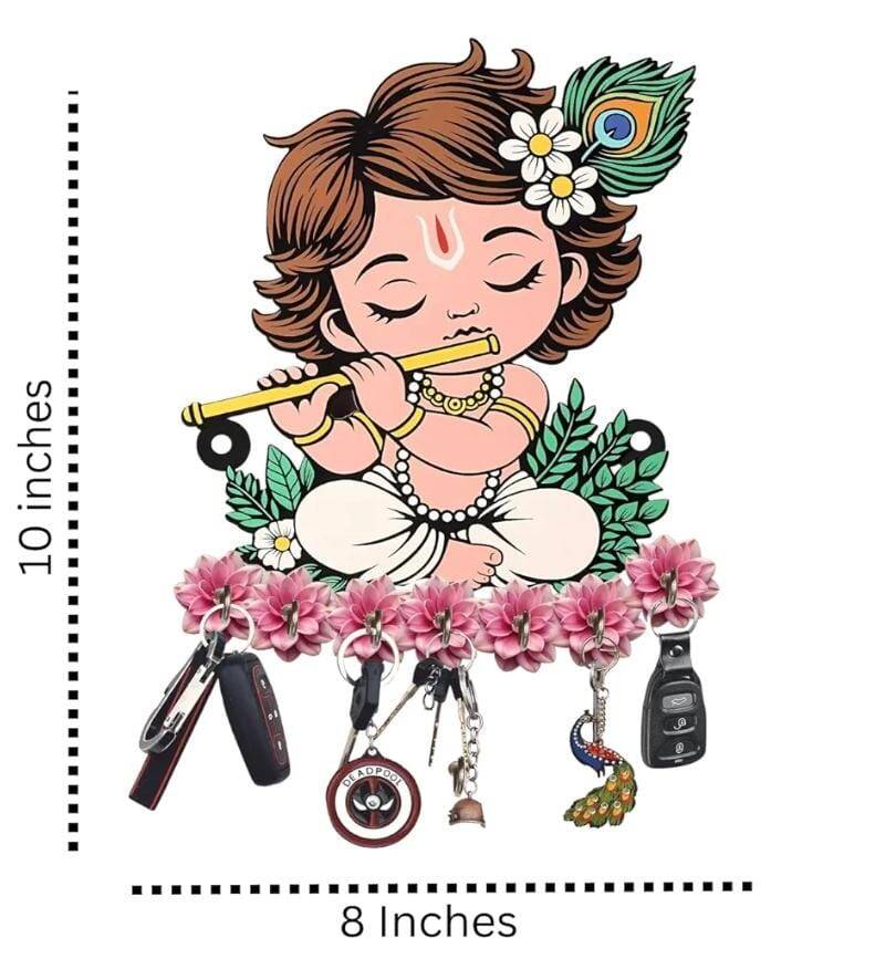 Porte-clés mural en bois : Krishna
