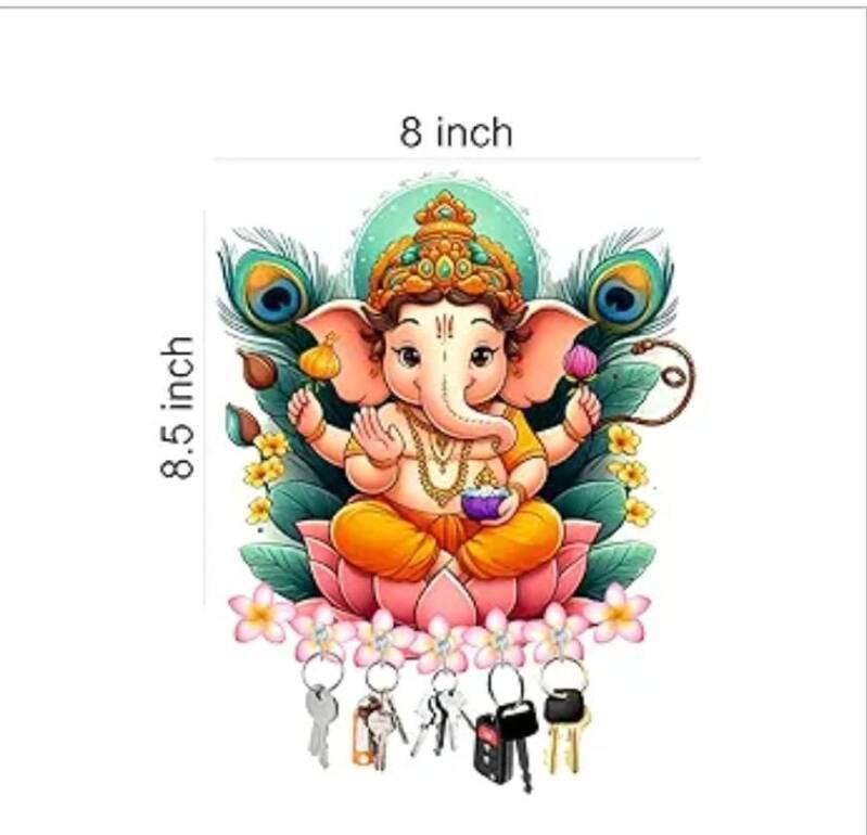 Porte-clés mural en bois : Ganesha