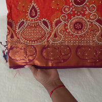 Sari "Maharani" - Orange/Bleu Marine