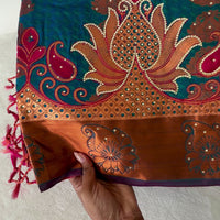 Sari "Maharani" - Bleu/Fuschia